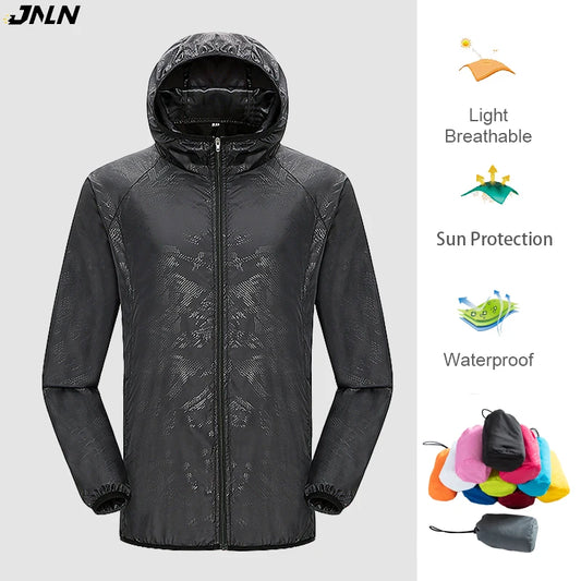 JNLN Men Women Waterproof Hiking Jackets Quick Dry Camping Windbreaker Unisex Outdoor Trekking Raincoat Anti UV Packable Clothes