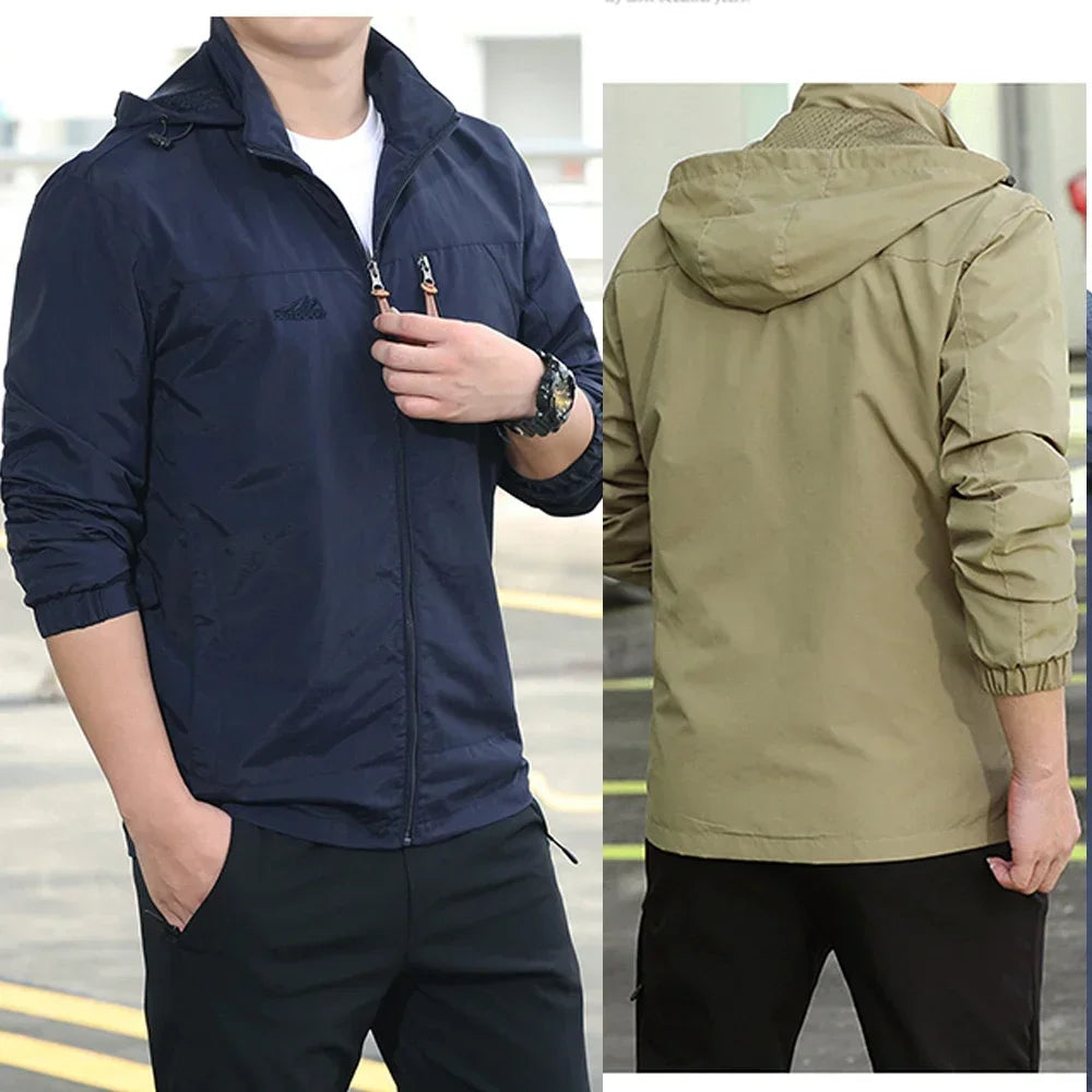 Windbreaker Men Tactical Jacket Waterproof Outdoor Hooded Coat Sports Military Thin Outwear Outdoor Sports Jacket Men Clothing